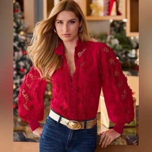 Boston Proper Lace Inset Drama Sleeve Shirt